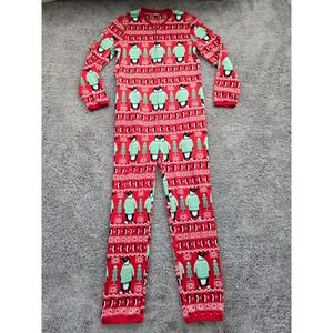 Christmas Sleepwear Jumpsuit Men's Medium One Piece Full Zip Red‎ Penguin
